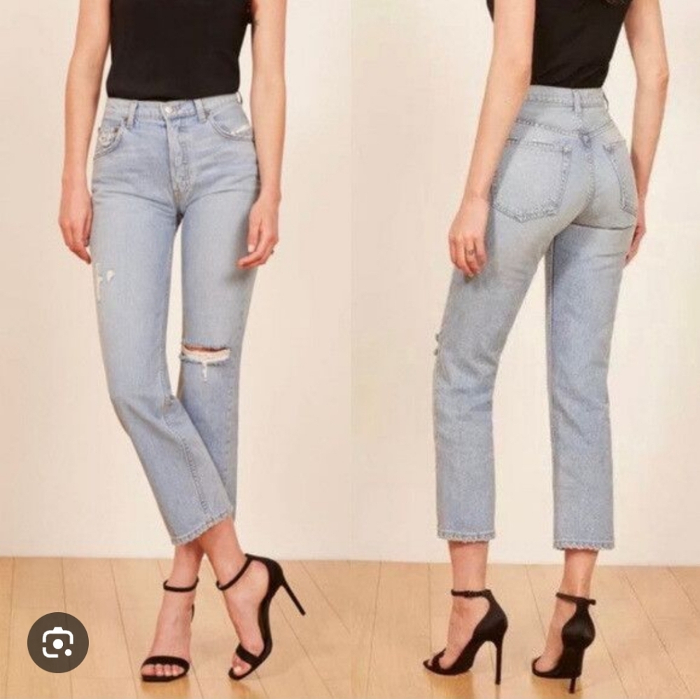 Reformation Light Blue High-Rise Straight Crop Jeans